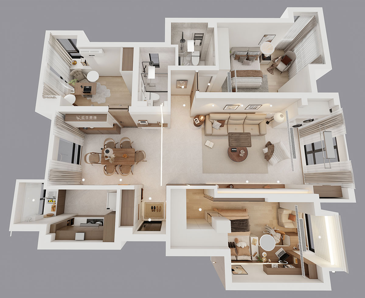 朱彦｜名都花园4-901-117㎡-现代简约风格｜3室2厅2卫｜老房改造｜定制家｜全包15万｜00_04鸟瞰图